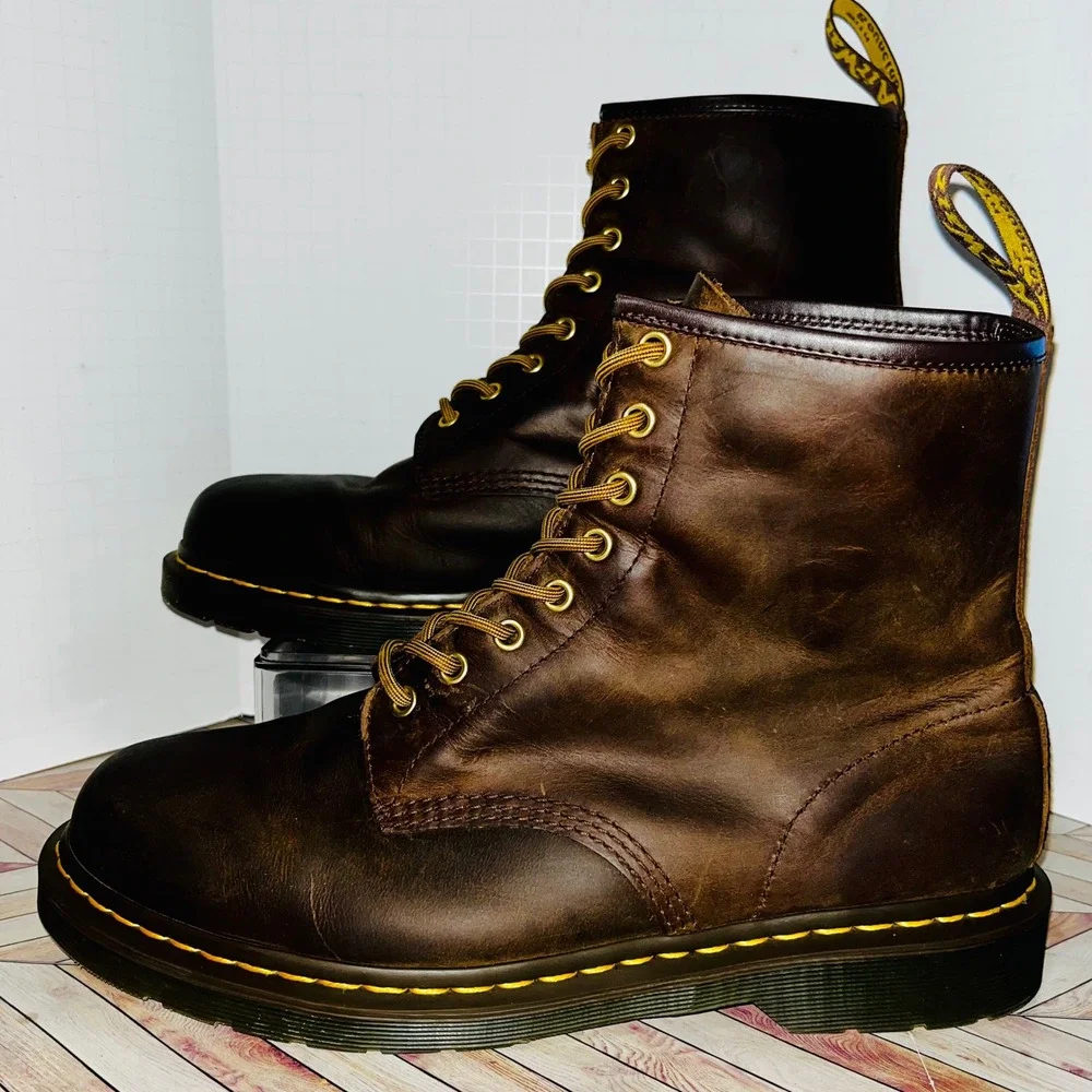 Dr Martens 1460 Crazy Horse Leather Lace Up Boots Mens 13 Brown 8-Eye 11822203